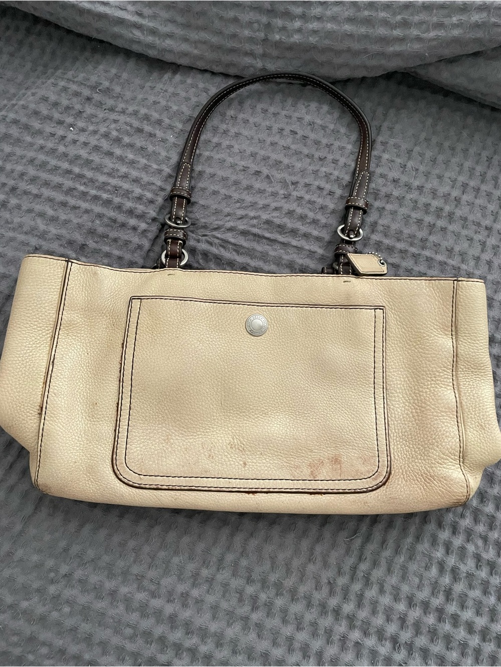 Coach Cream Leather Shoulder Bag with Dark Brown Handles